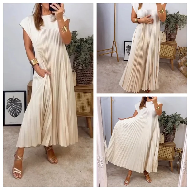 💕Naiste plisseeritud ühevärviline kleit👗-EE