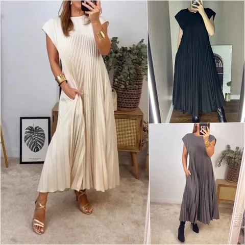 💕Ženska jednobojna plisirana haljina👗-HR