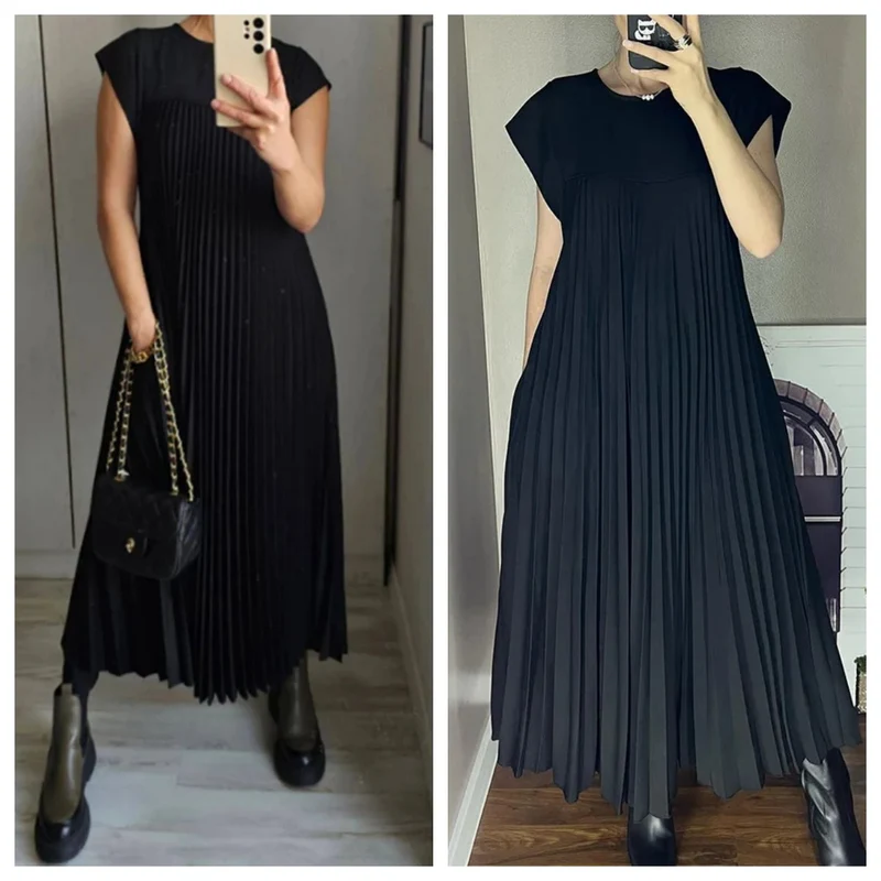 💕Ženska jednobojna plisirana haljina👗-HR
